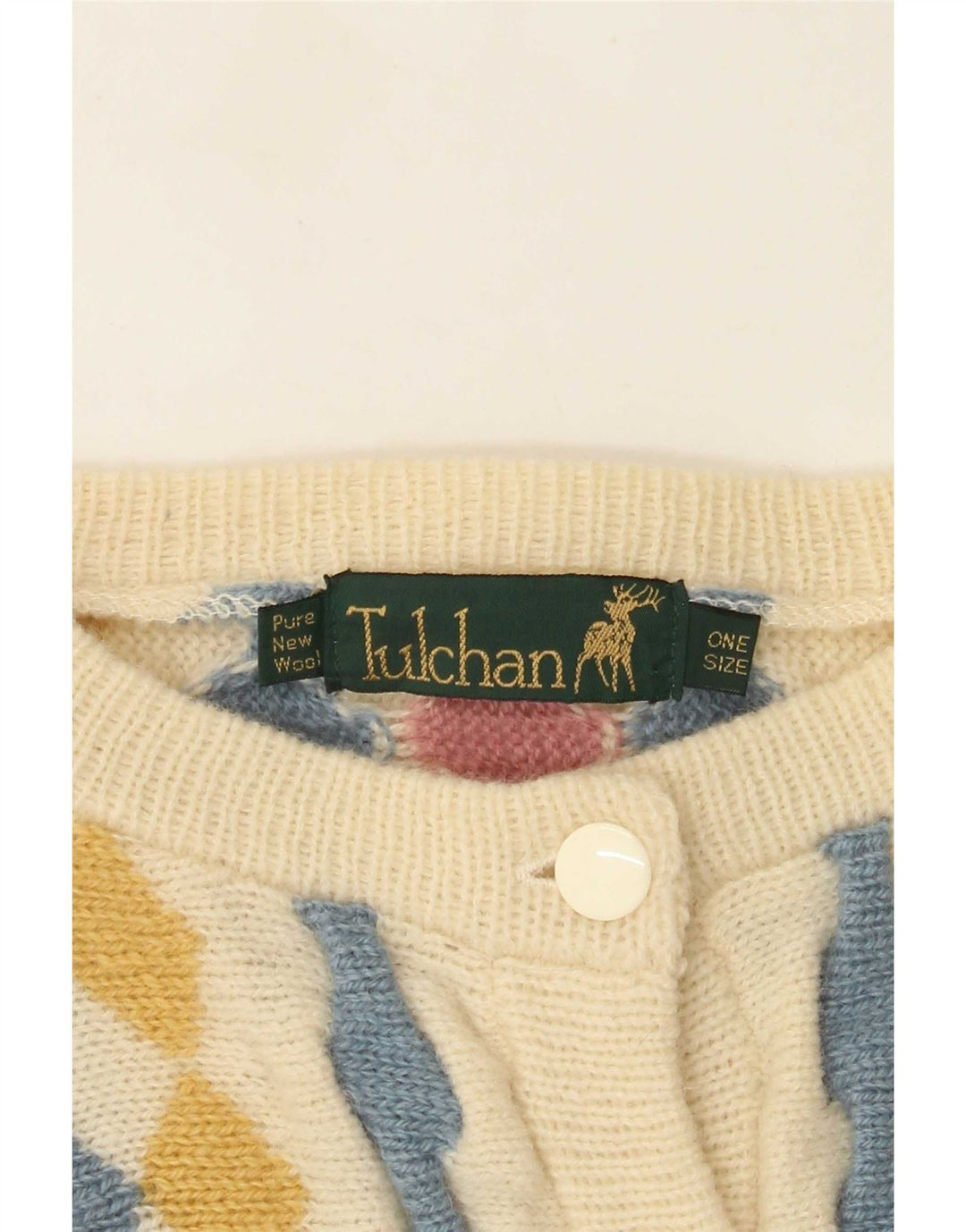 Tulchan Cárdigan para Mujer Talla única Beige Argyle/Diamond Lana Nueva