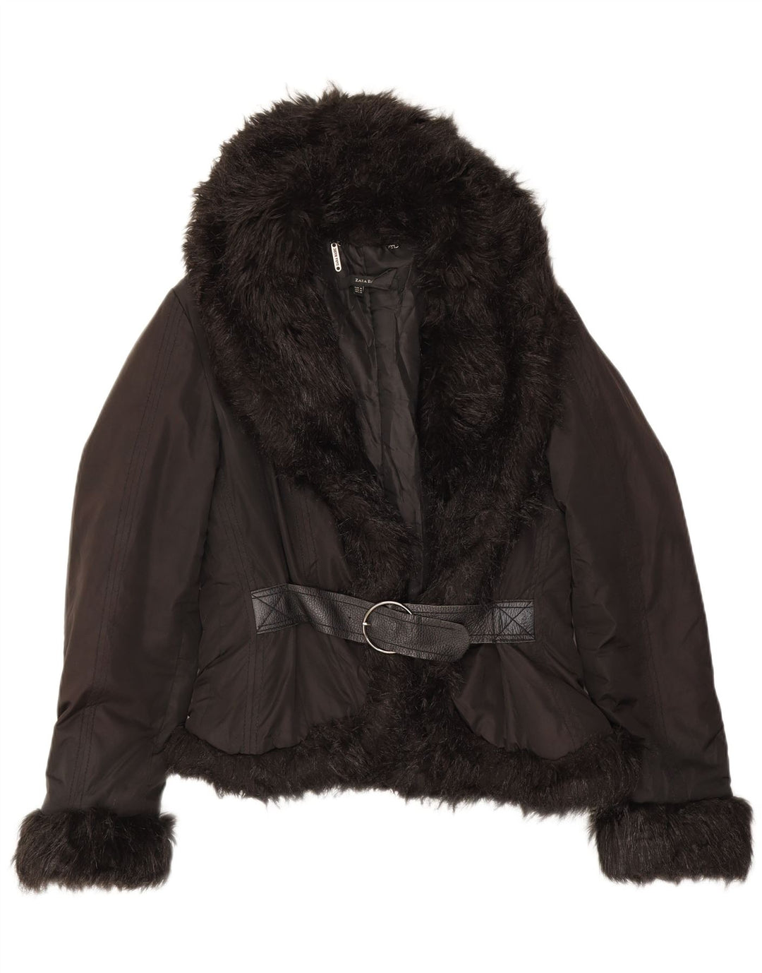 Zara Mujer Chaqueta Acolchada UK 44 Mediana Poliéster Negro