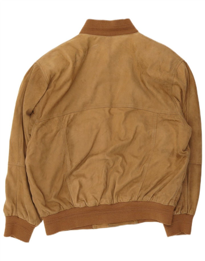 VINTAGE Mens Suede Bomber Jacket IT 50 Large Brown