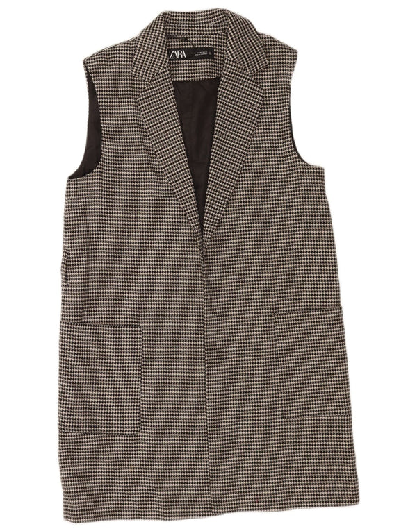 Zara Chaqueta tipo blazer larga sin mangas para mujer UK 6 XS Black Houndstooth