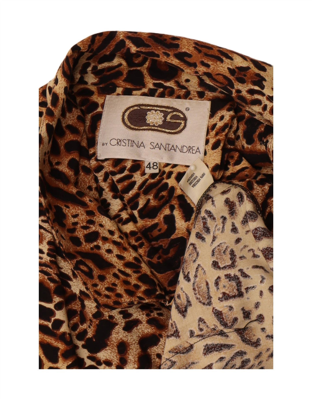Vintage Mujer 2 Botones Blazer Chaqueta IT 48 XL Marrón Animal Print Viscosa