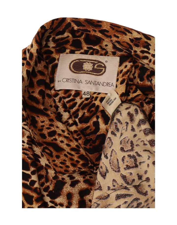 Vintage Mujer 2 Botones Blazer Chaqueta IT 48 XL Marrón Animal Print Viscosa