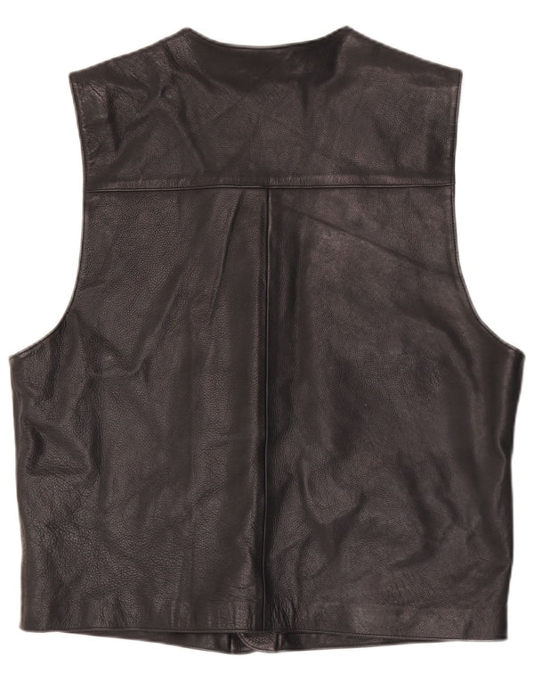 Chaleco de cuero vintage para hombre IT 52 cuero negro grande