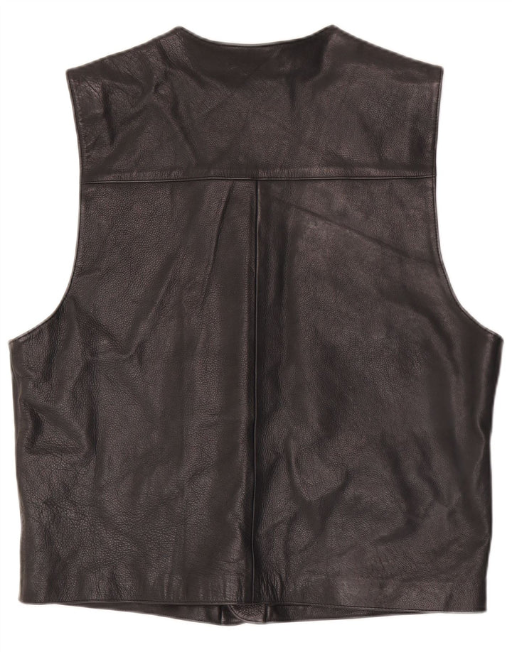 Chaleco de cuero vintage para hombre IT 52 cuero negro grande