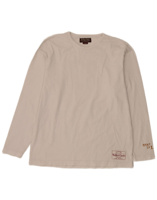 Marlboro Classics Top gráfico para hombre manga larga XL algodón blanco