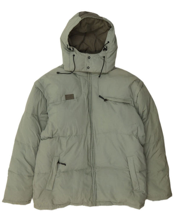 Fila Chaqueta acolchada con capucha para hombre UK 44 2XL Verde Colorblock Poliamida