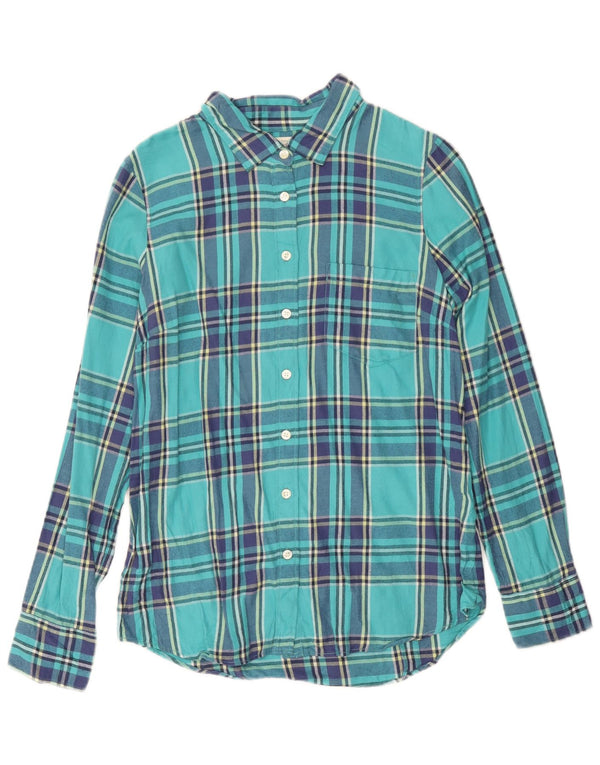 J. Crew Camisa de franela para mujer UK 10 Small Turquesa Cuadros Algodón
