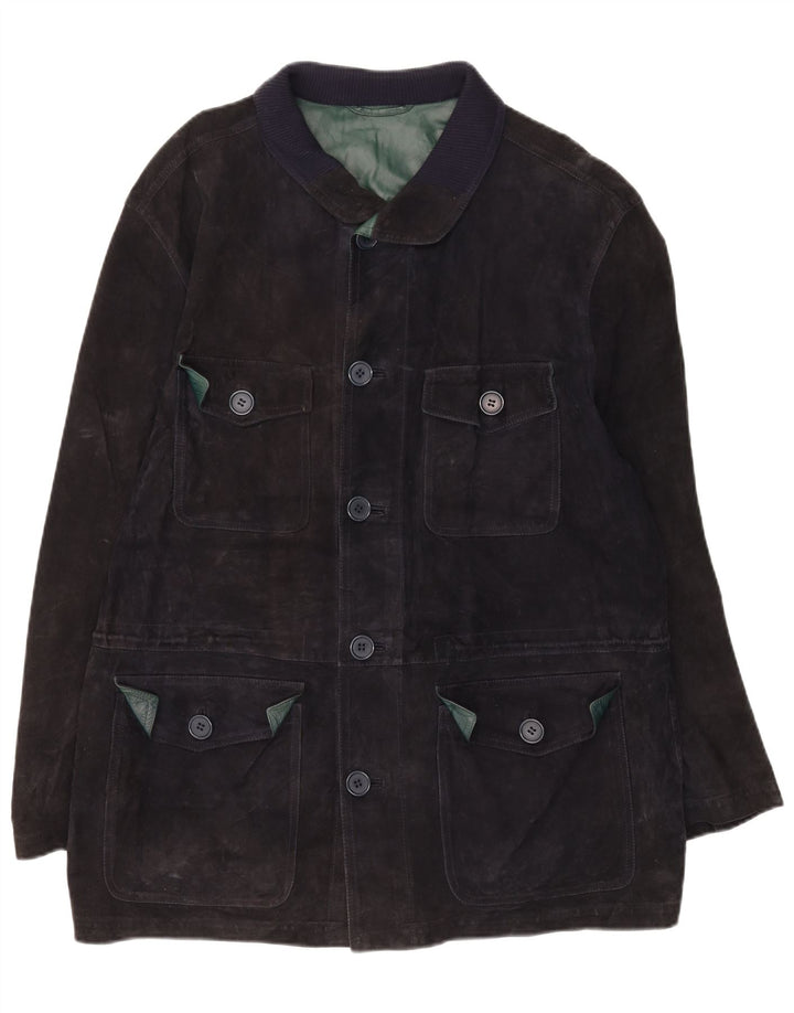 Chaqueta de ante vintage para hombre IT 50 cuero azul marino grande