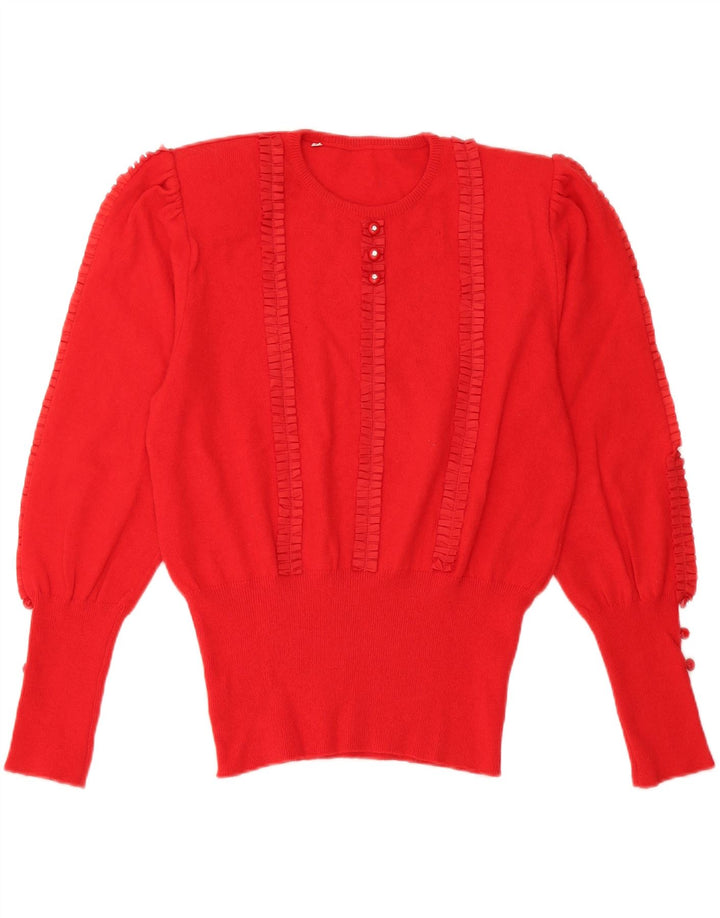 Vintage mujer cuello redondo jersey suéter Reino Unido 14 lana roja mediana