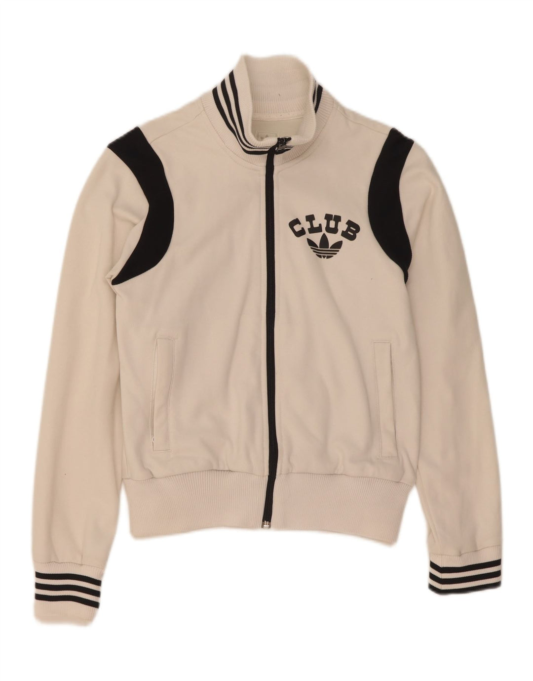 Adidas Mujer Gráfico Chándal Top Chaqueta UK 10 Small Blanco Colorblock