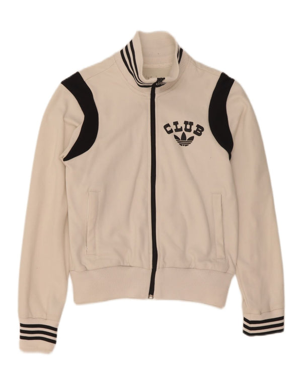 Adidas Mujer Gráfico Chándal Top Chaqueta UK 10 Small Blanco Colorblock