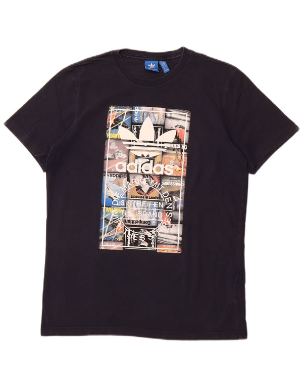 Adidas Hombre Camiseta Gráfica Top Medio Azul Marino Algodón
