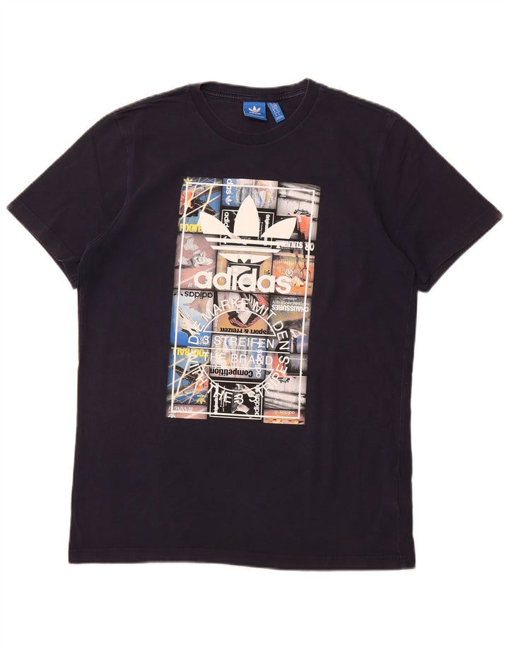 Adidas Hombre Camiseta Gráfica Top Medio Azul Marino Algodón