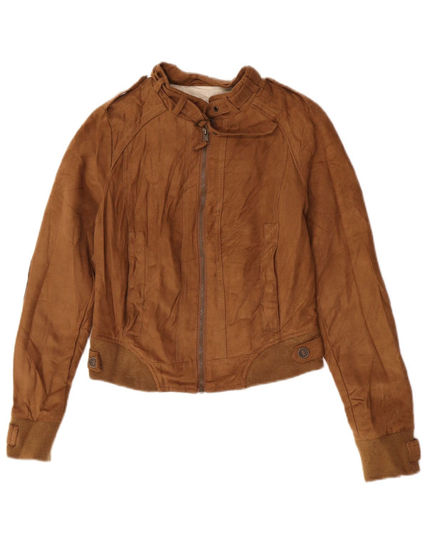 Zara Mujer Crop Military Bomber Jacket UK 10 Small Beige Poliéster