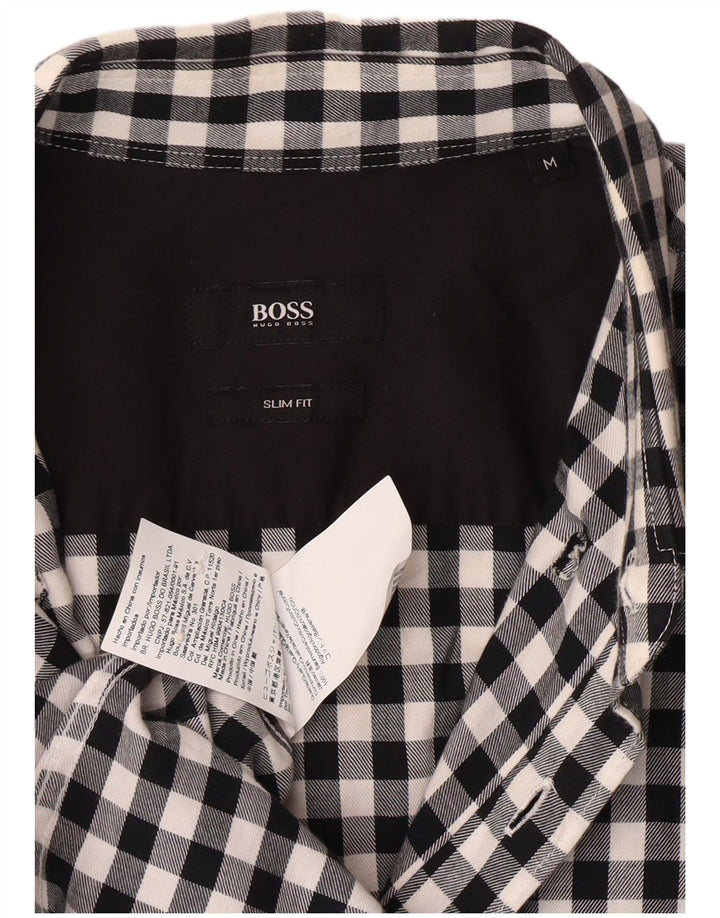 Camisa de franela de corte slim de algodón a cuadros en negro mediano de HUGO BOSS Hombre