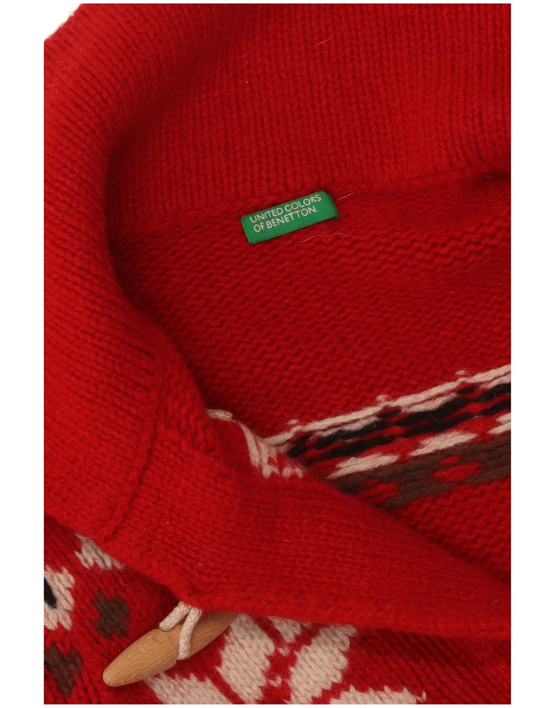 BENETTON Suéter tipo cárdigan corto para mujer Reino Unido 10 Pequeño Rojo Fair Isle