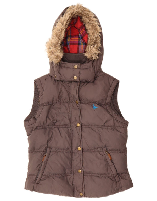 Jack Wills Chaleco acolchado extragrande con capucha para mujer UK 10 Small Brown