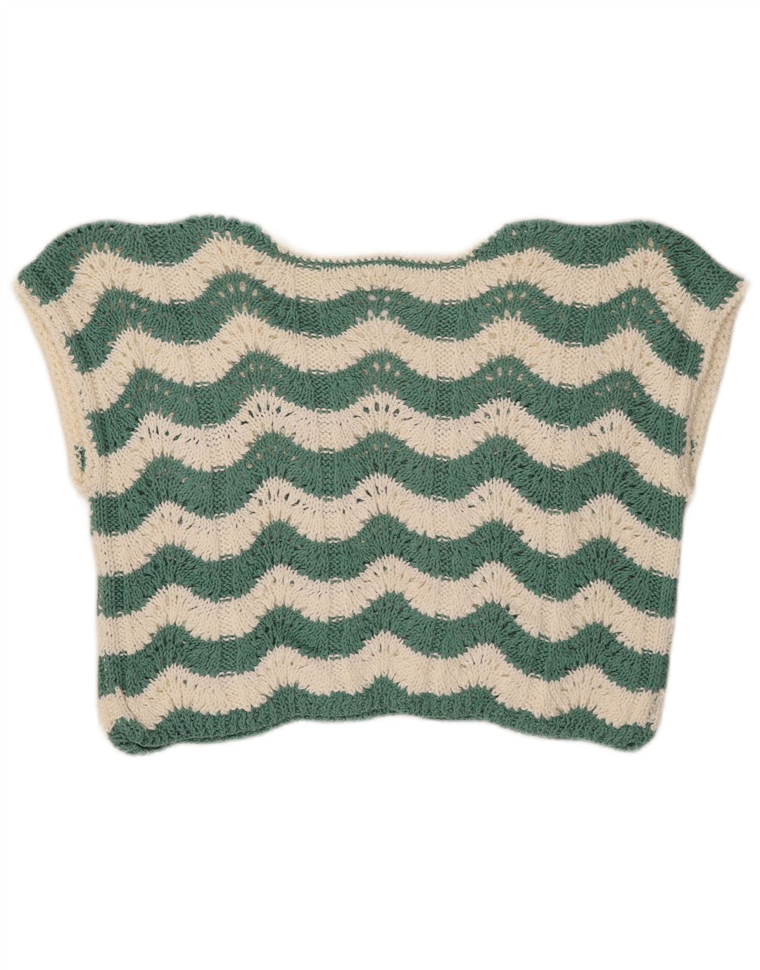 VINTAGE Mujeres Crop Crochet Chaleco Tank Top Reino Unido 14 Chevron Verde Medio