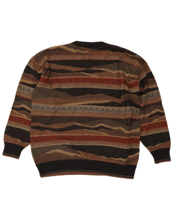Pierre Sangan Jersey de cuello redondo para hombre XL Lana a rayas multicolor