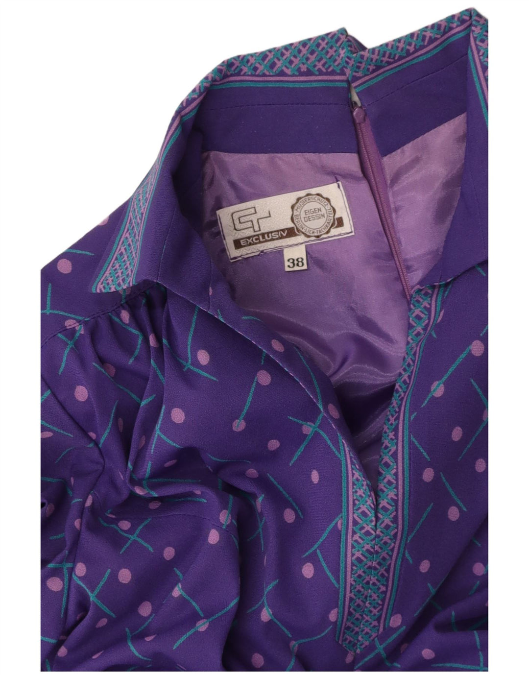 EXCLUSIVE Womens Long Sleeve Maxi Dress EU 38 Medium Purple Geometric