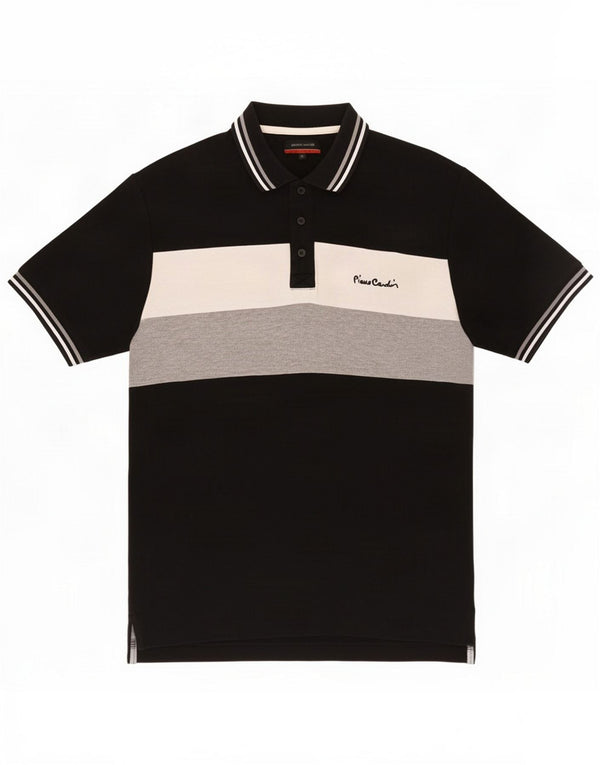 Pierre Cardin Mens Polo Shirt Medium Black Colourblock Cotton