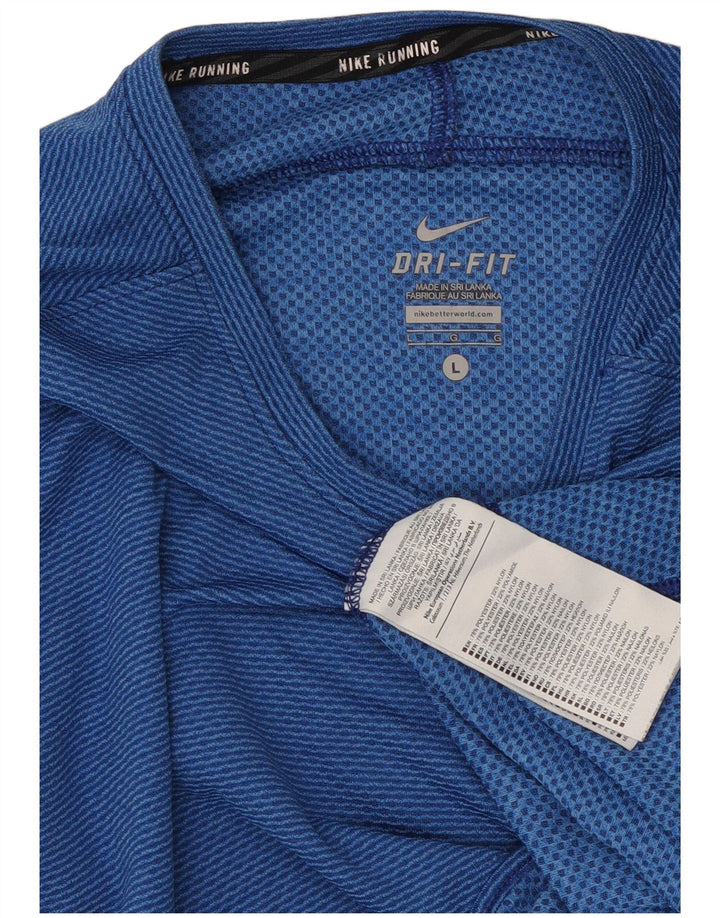 Nike Camiseta Dri Fit para mujer de manga larga UK 40 Grande Azul Poliéster a rayas