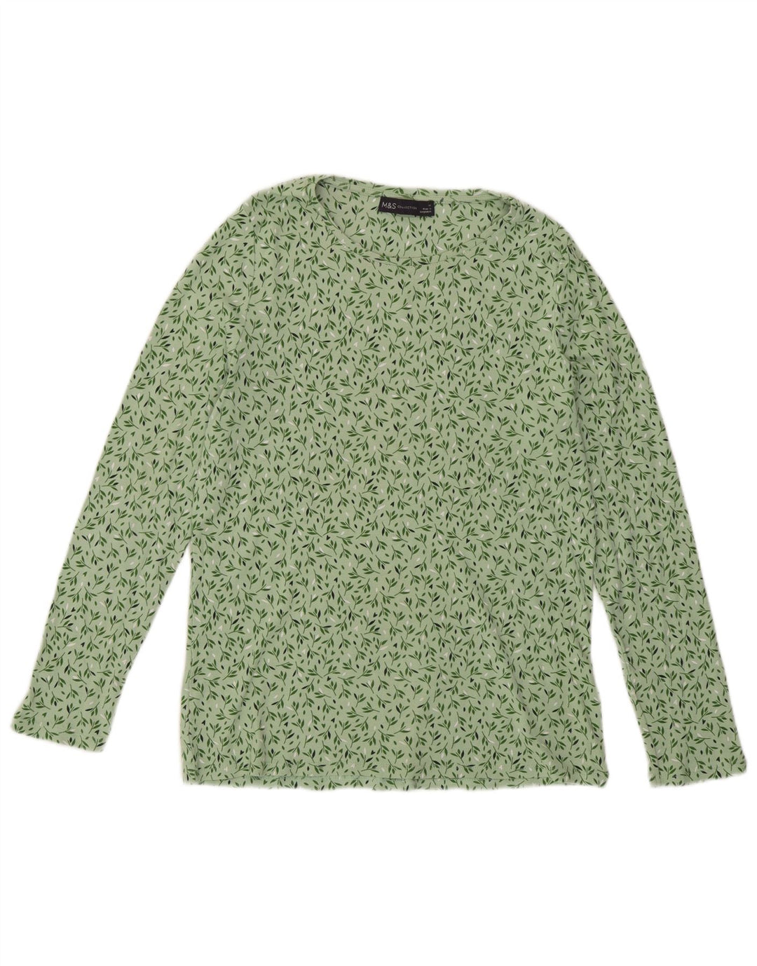 Marks & Spencer Top para mujer de manga larga UK 44 Algodón floral verde medio