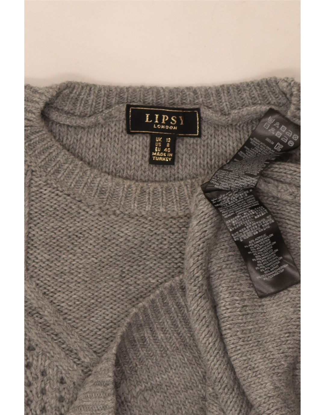 Suéter tipo jersey con cuello redondo para mujer Lipsy UK 42 Acrílico gris medio