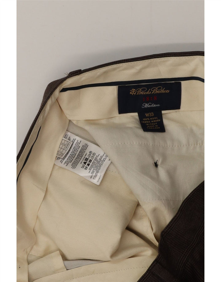BROOKS BROTHERS Pantalón de traje con pinzas Madison para hombre W33 L31 Lana a cuadros marrón