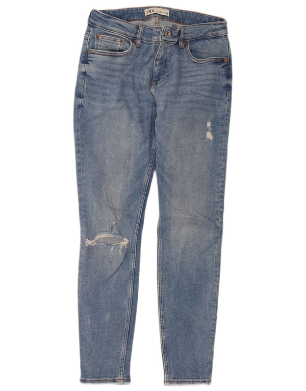 Zara Jeans Ajustados Desgastados para Mujer EU 40 Medium W30 L28 Azul