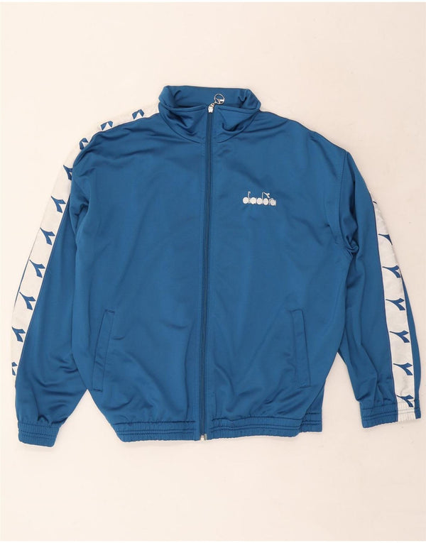 Diadora Mens Graphic Chándal Top Chaqueta UK 40 Large Azul Colorblock