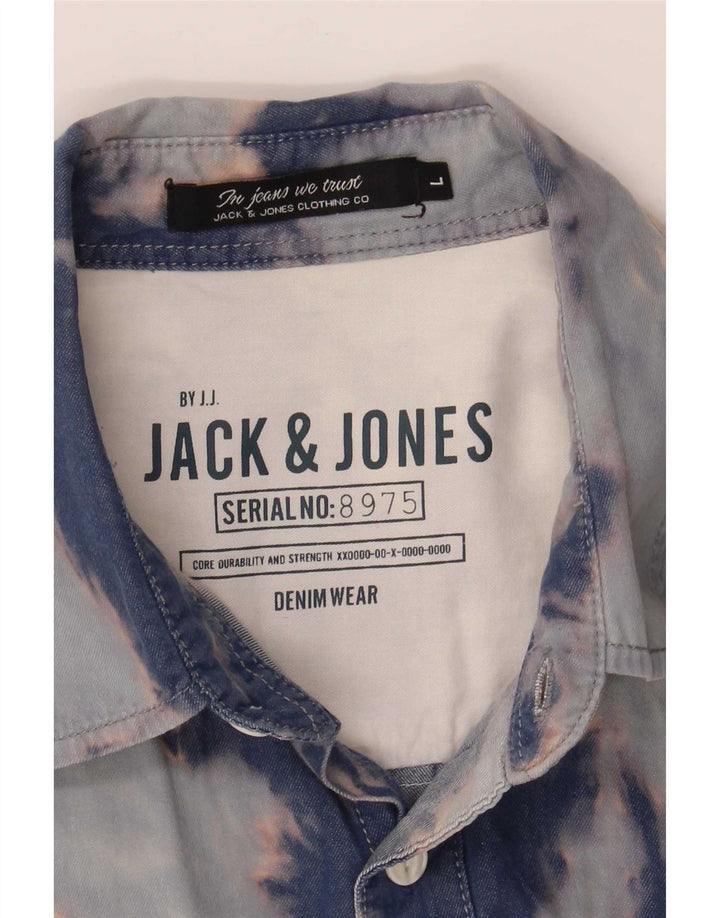 Jack & Jones Camisa vaquera para hombre con efecto tie-dye azul grande