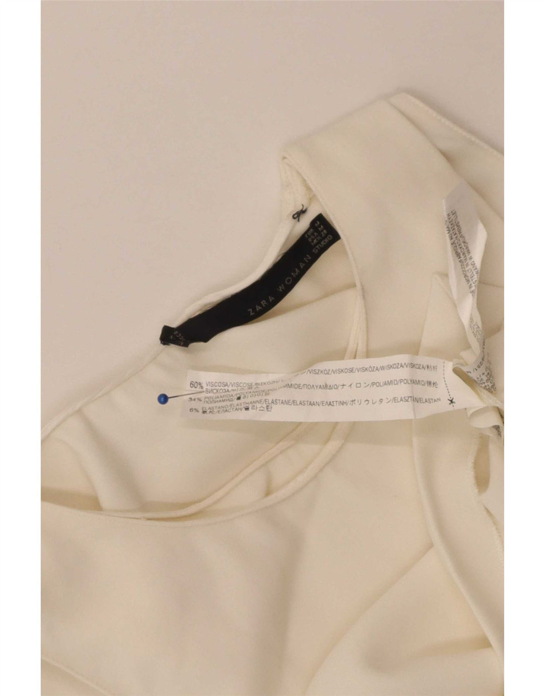 Zara Blusa Corta Sin Mangas para Mujer UK 12 Medium Off White Viscosa