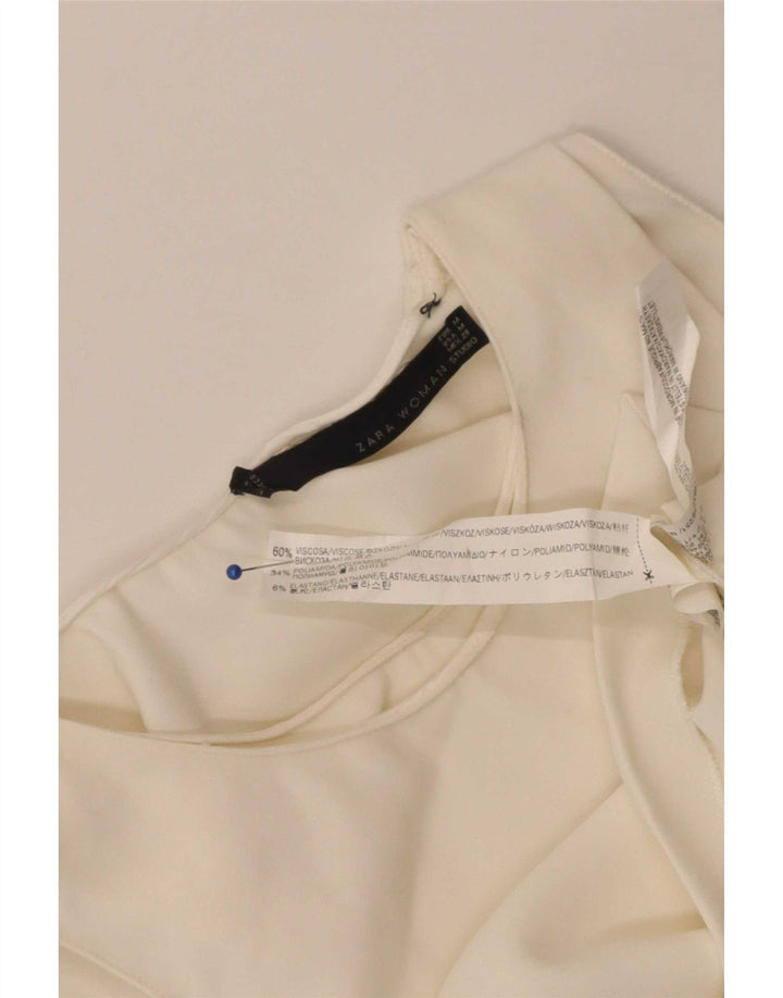 Zara Blusa Corta Sin Mangas para Mujer UK 12 Medium Off White Viscosa