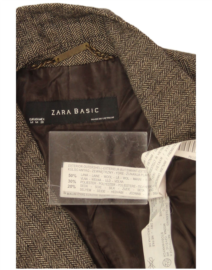 Zara Chaqueta Blazer De 1 Botón para Mujer UK 42 Lana De Espiga Marrón Medio