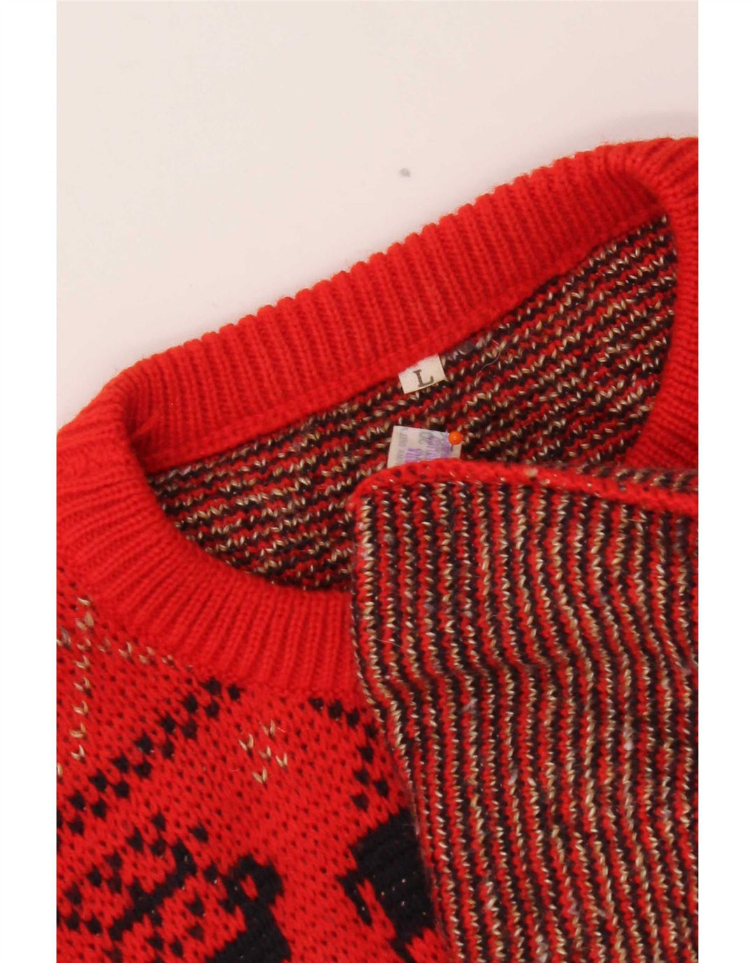 Vintage hombres cuello redondo jersey suéter grande rojo feria isla lana