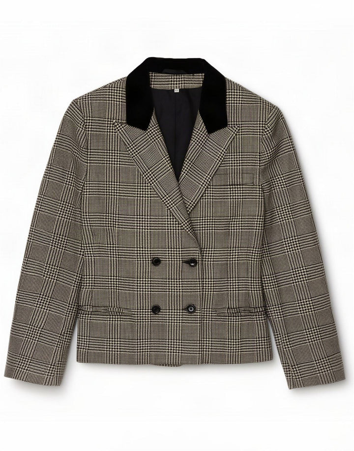Chaqueta tipo blazer vintage con doble botonadura para mujer IT 42 Pata de gallo negra mediana