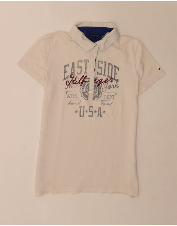 Tommy Hilfiger Polo gráfico de EE. UU. para mujer UK 40 Grande Algodón blanco