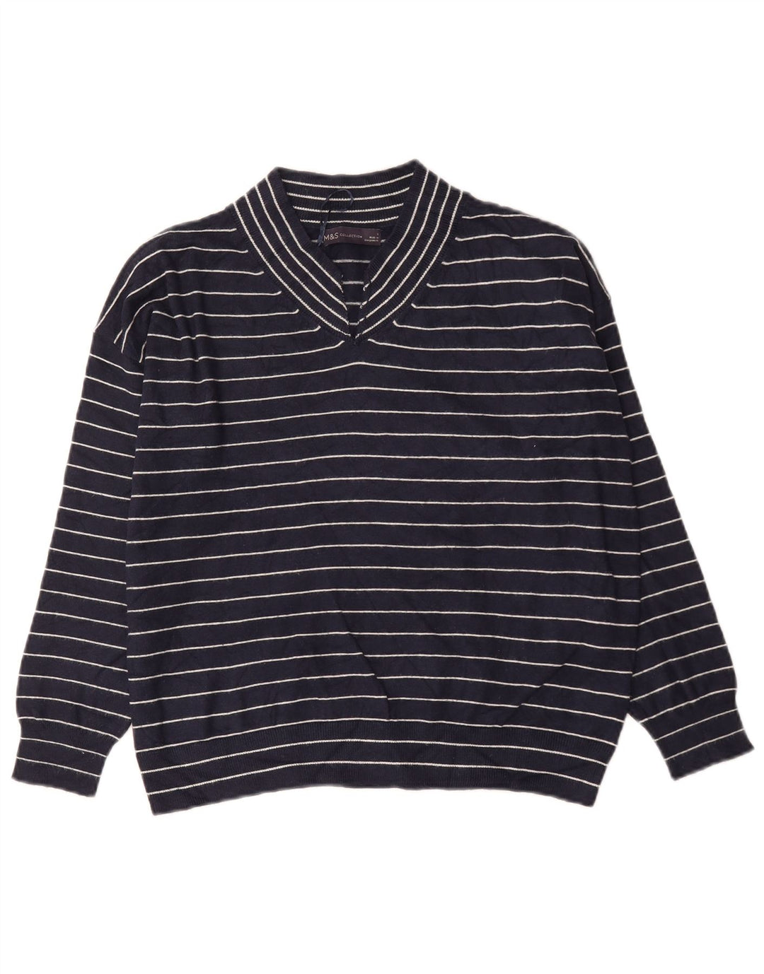 Marks & Spencer Suéter con Cuello en V para Mujer UK 10 Small Azul Marino