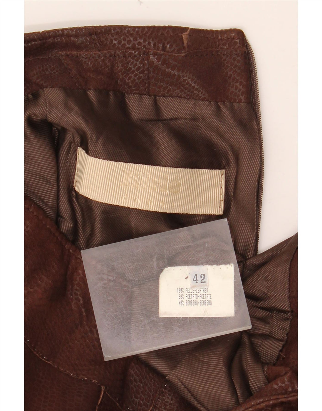 VINTAGE Falda de cuero para mujer IT 42 Mediano W30 Cuero con estampado animal marrón