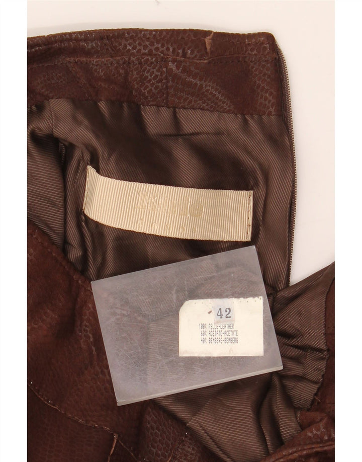 VINTAGE Falda de cuero para mujer IT 42 Mediano W30 Cuero con estampado animal marrón