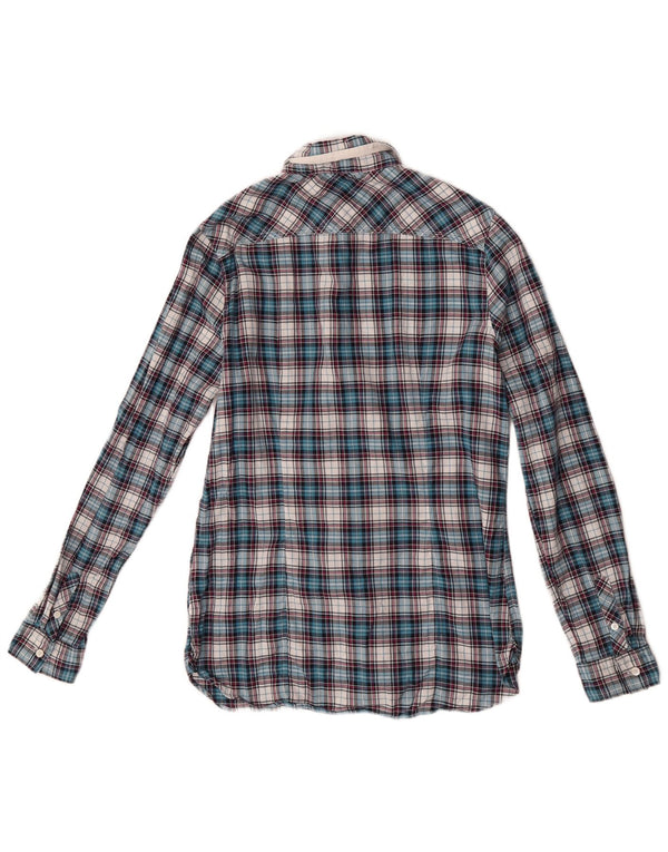 Tommy Hilfiger Blusa con volantes en la parte delantera para mujer US 6 Medium Blue Check