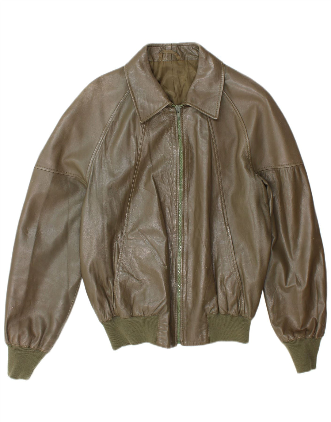 Vintage hombres bombardero chaqueta de cuero Reino Unido 38 medio caqui
