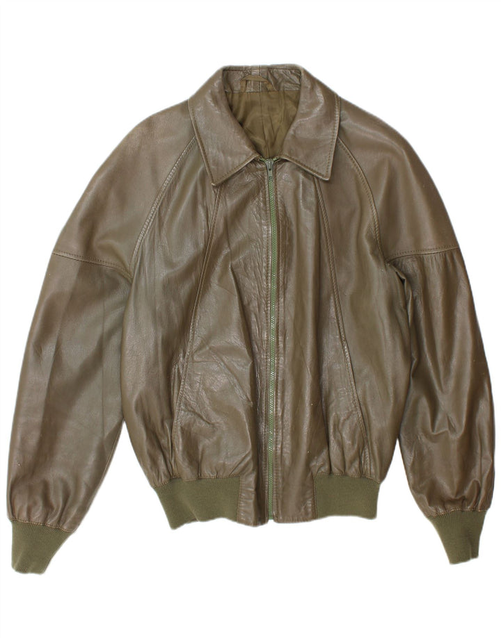 Vintage hombres bombardero chaqueta de cuero Reino Unido 38 medio caqui