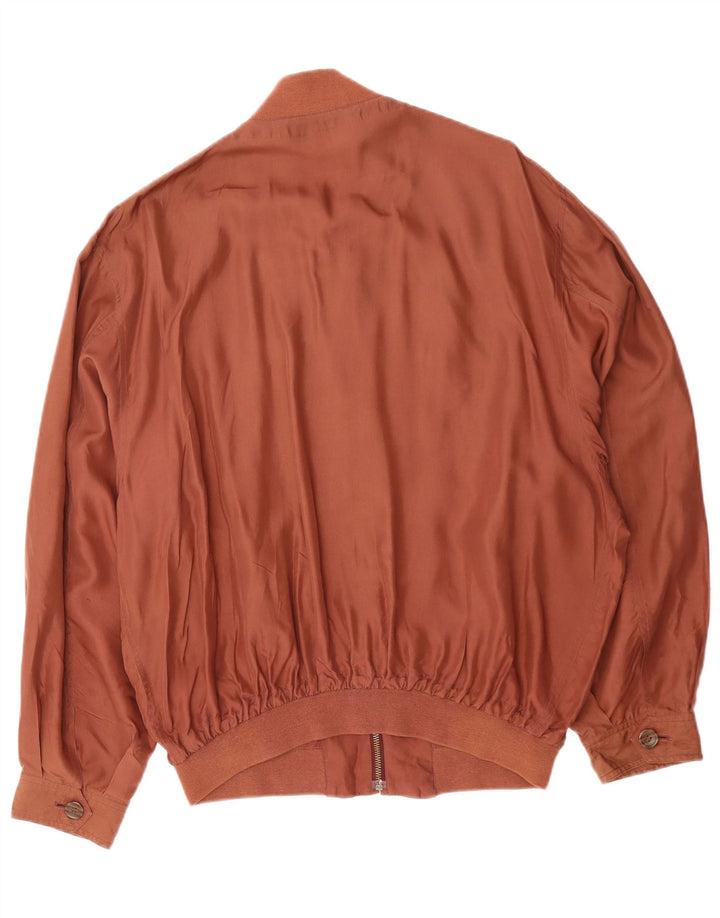 VINTAGE Chaqueta Bomber para Hombre Reino Unido 40 Seda Marrón Grande