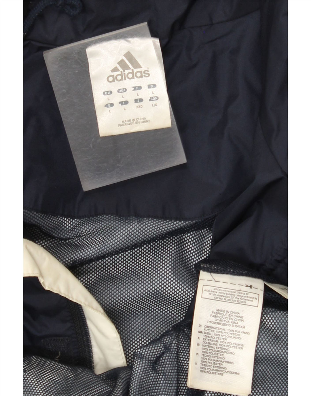 ADIDAS Chaqueta impermeable con capucha para hombre UK 40 Large Nylon azul marino