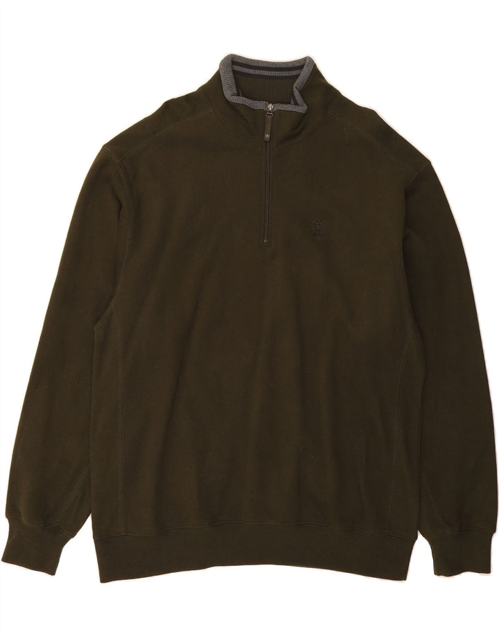 IZOD Mens Zip Neck Sweatshirt Jumper XL Khaki Cotton Vintage Izod and Second-Hand Izod from Messina Hembry 