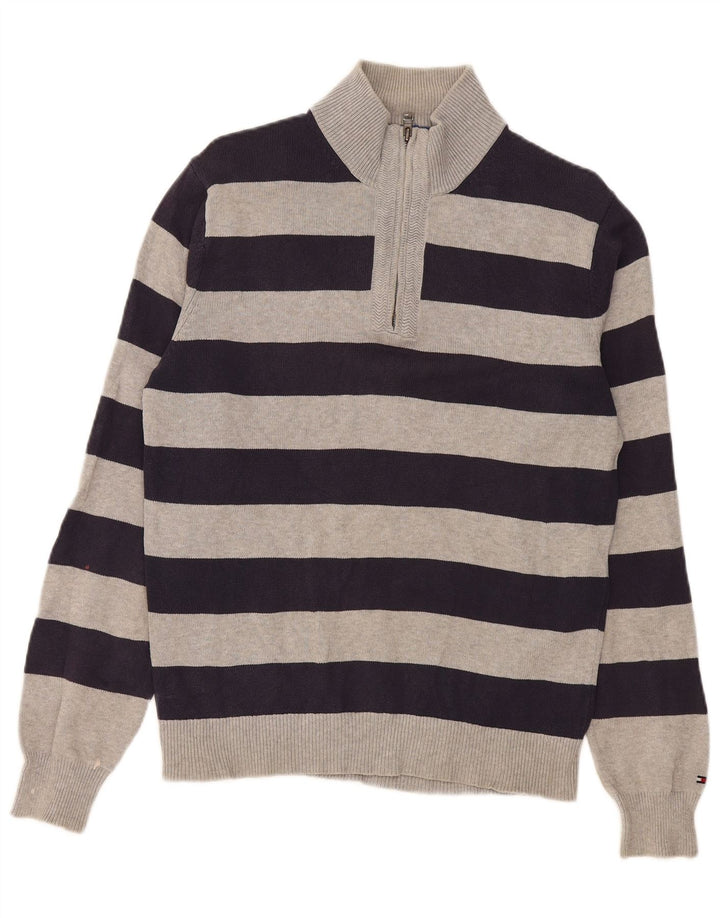 Tommy Hilfiger Jersey con cuello y cremallera para hombre de algodón a rayas gris medio