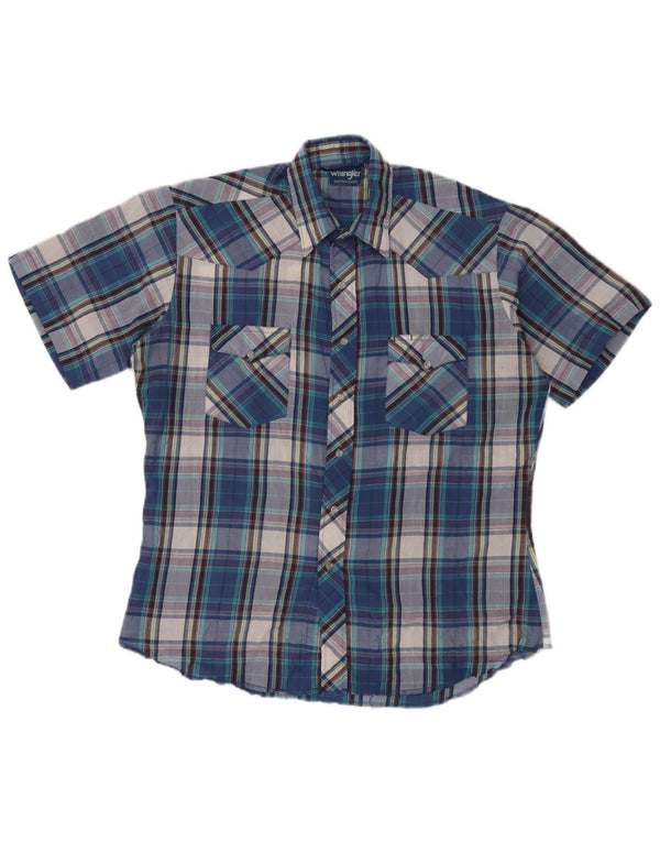 Wrangler Camisa De Manga Corta Con Volantes En La Parte Delantera Para Hombre Cuadros Azules Grandes