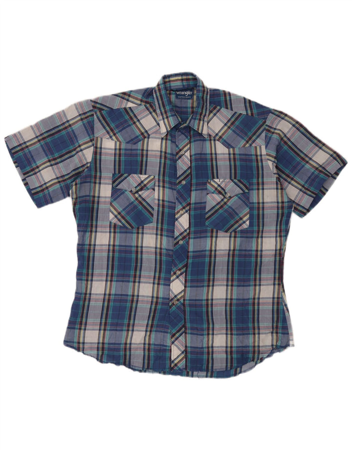 Wrangler Camisa De Manga Corta Con Volantes En La Parte Delantera Para Hombre Cuadros Azules Grandes